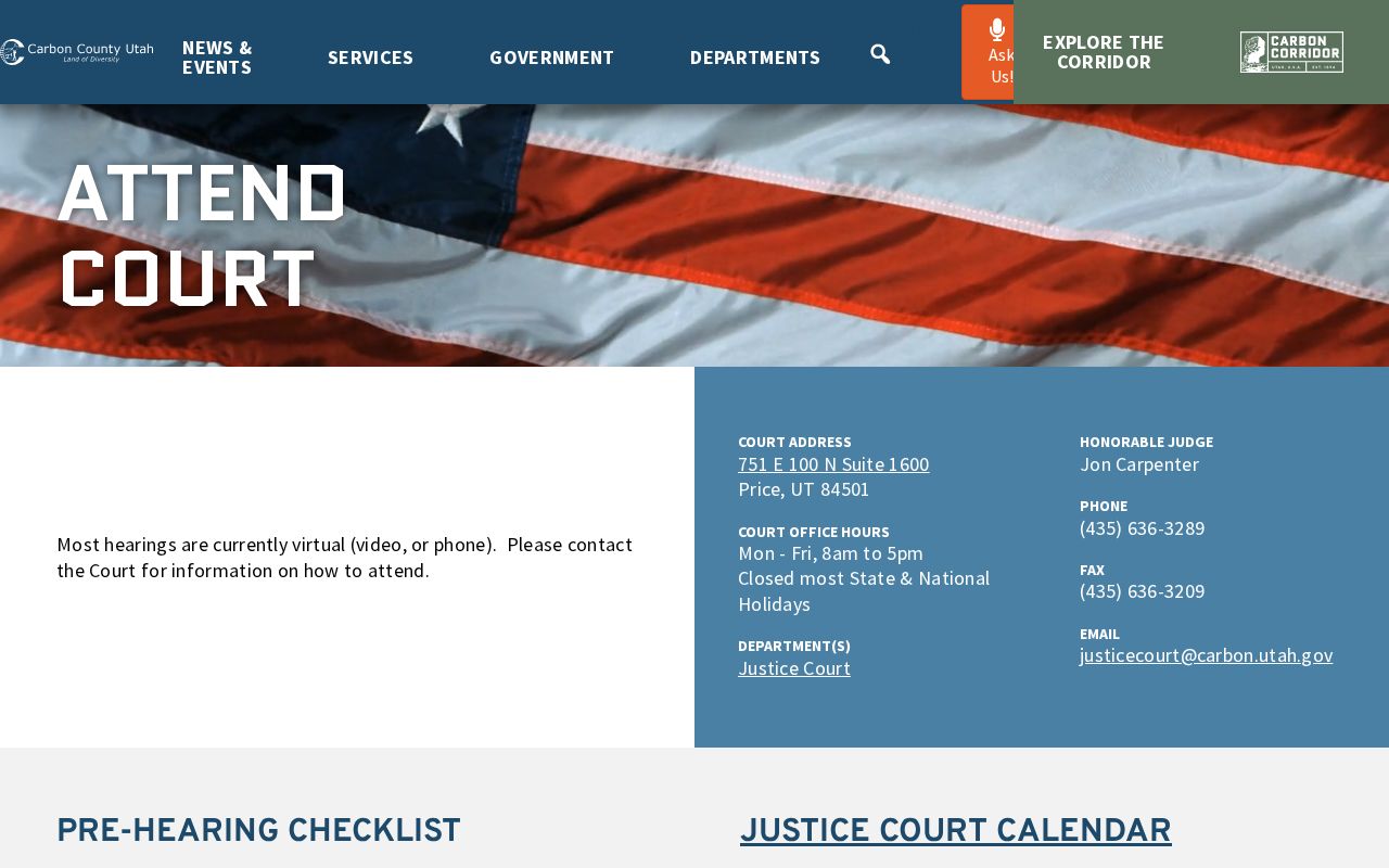 Carbon County criminal court remote hearing and accessibility instructions