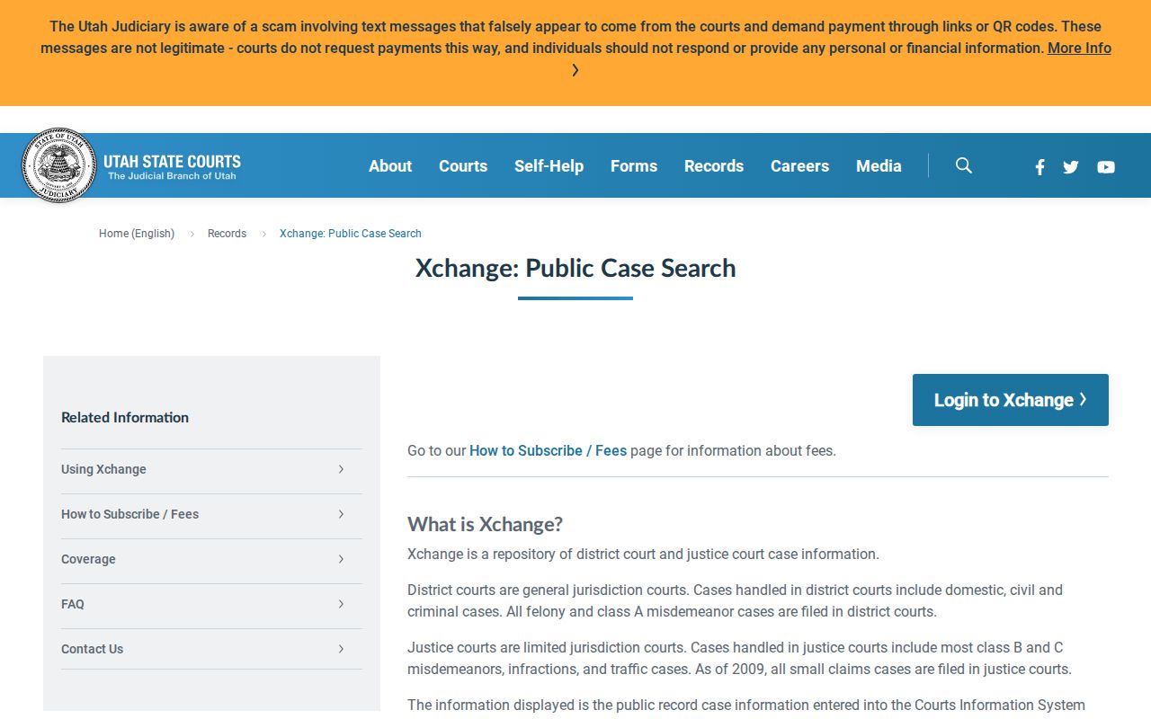Carbon County criminal court case access through Utah XChange
