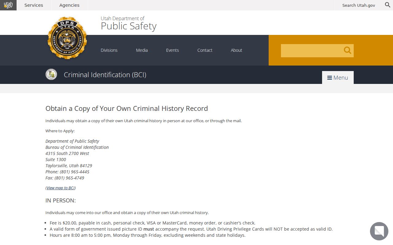 Carbon County criminal history BCI own-record instructions