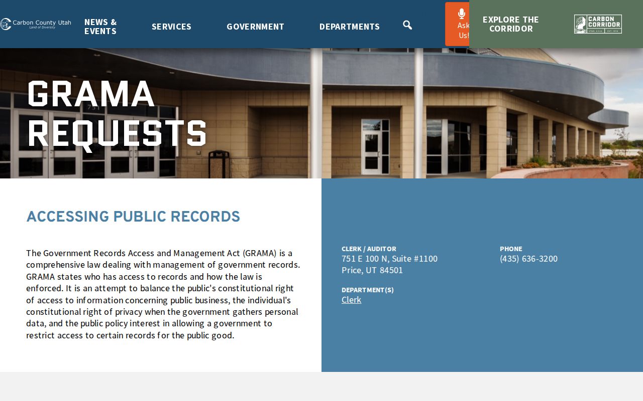Carbon County criminal record GRAMA request instructions