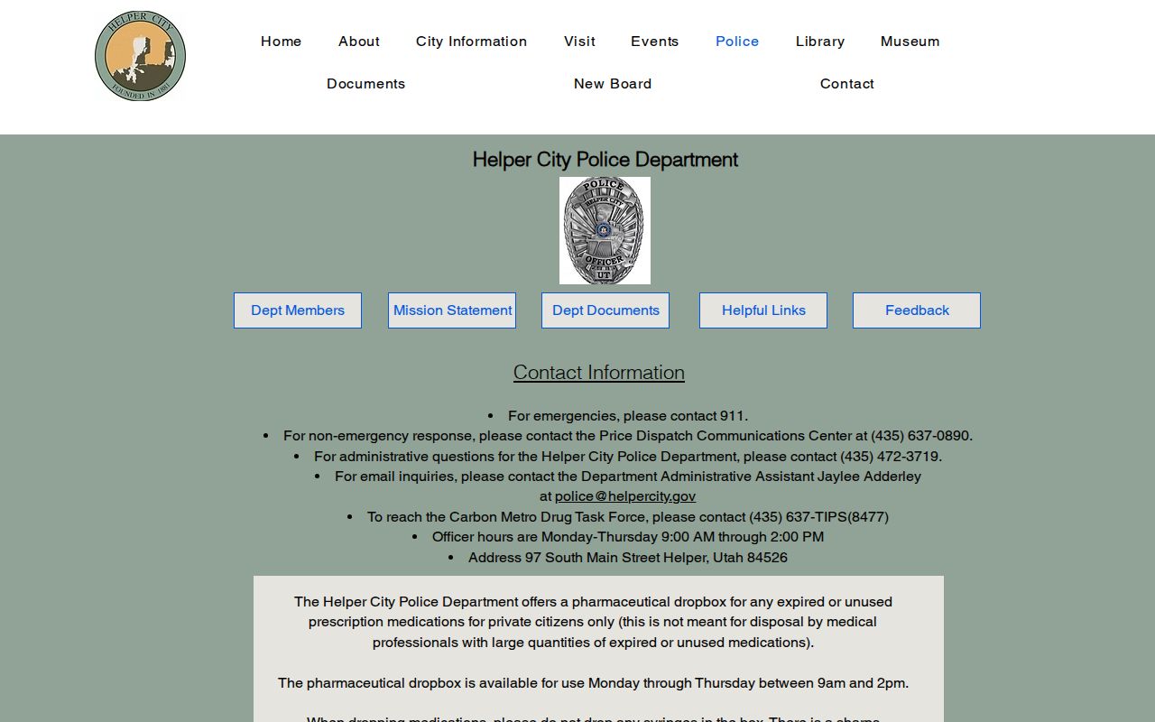 Helper criminal records and police contact page in Carbon County