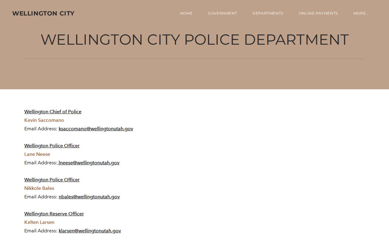 Carbon County criminal records contact at Wellington Police Department